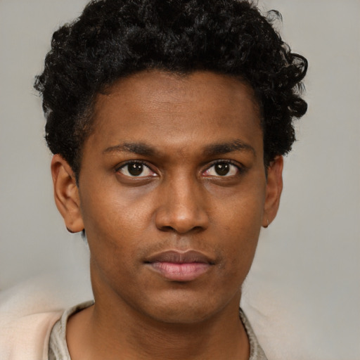Neutral black young-adult male with short  brown hair and brown eyes