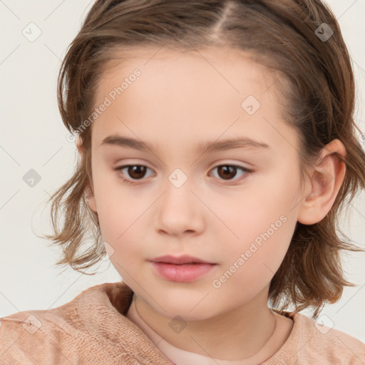 Neutral white child female with medium  brown hair and brown eyes