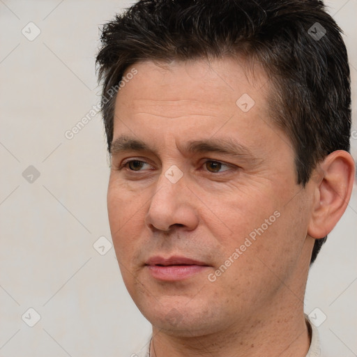 Neutral white adult male with short  brown hair and brown eyes