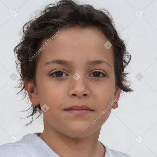 Neutral white child female with short  brown hair and brown eyes