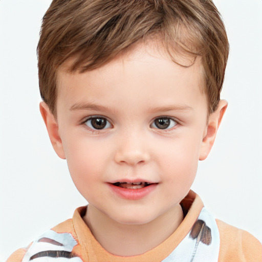 Joyful white child male with short  brown hair and brown eyes