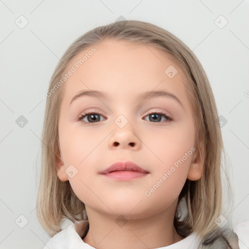 Neutral white child female with medium  brown hair and brown eyes