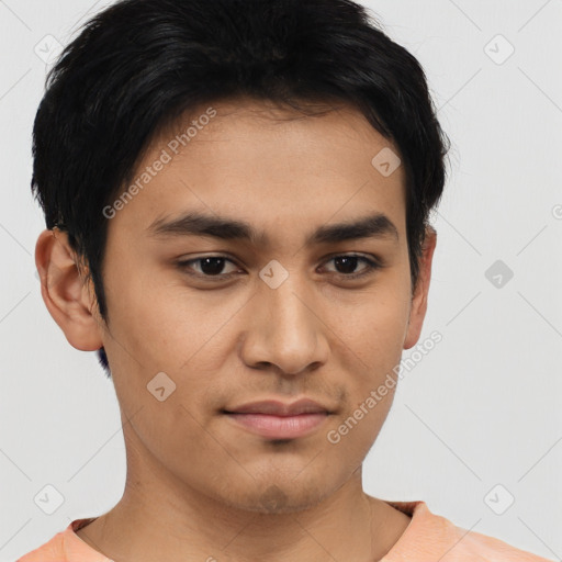 Neutral asian young-adult male with short  black hair and brown eyes