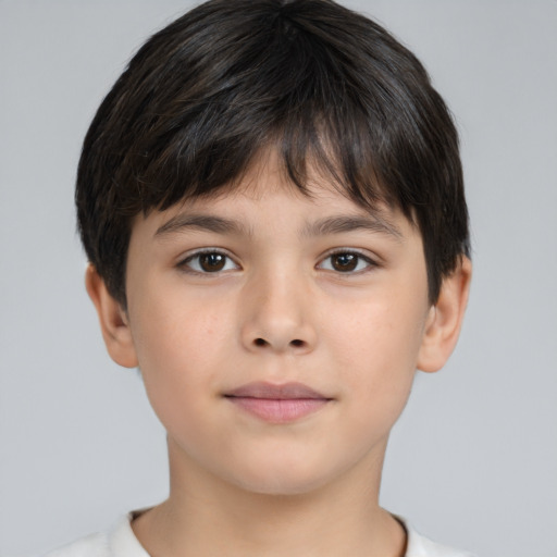 Neutral asian child male with short  brown hair and brown eyes