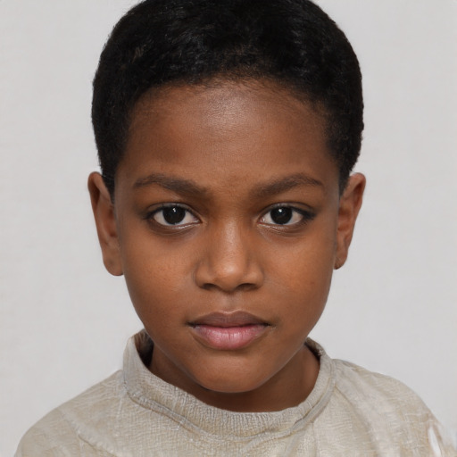 Neutral black child female with short  brown hair and brown eyes