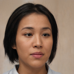 Neutral asian young-adult female with medium  brown hair and brown eyes