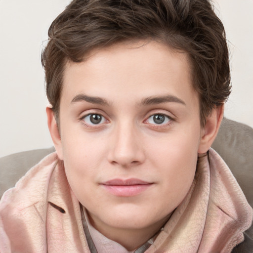 Joyful white young-adult male with long  brown hair and brown eyes