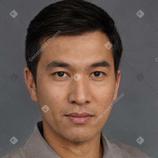 Neutral asian young-adult male with short  brown hair and brown eyes