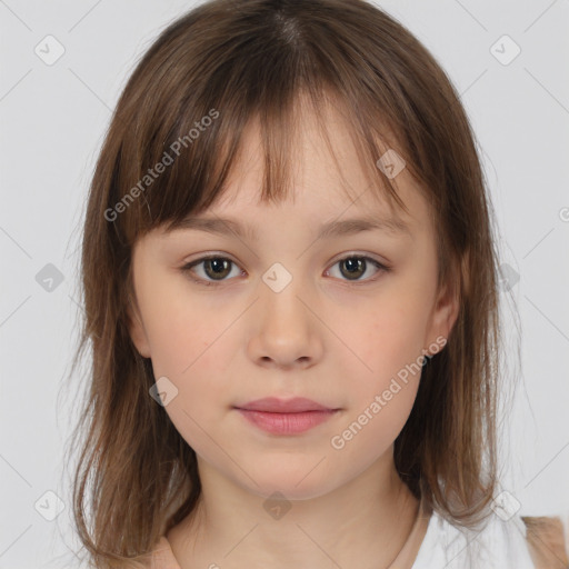 Neutral white child female with medium  brown hair and brown eyes