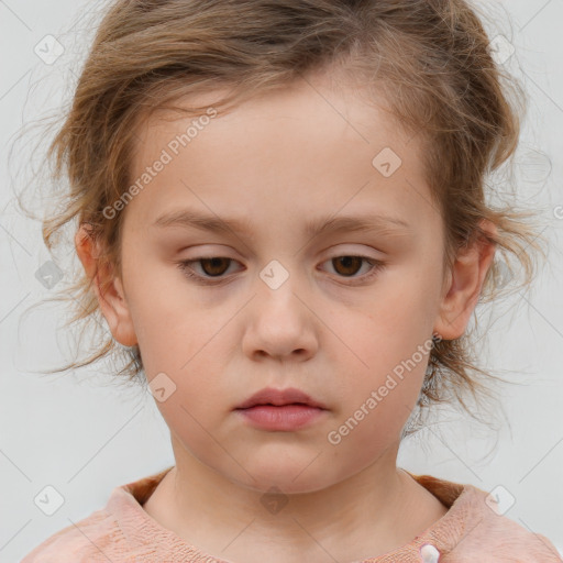 Neutral white child female with medium  brown hair and brown eyes