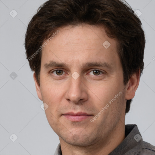 Neutral white adult male with short  brown hair and brown eyes