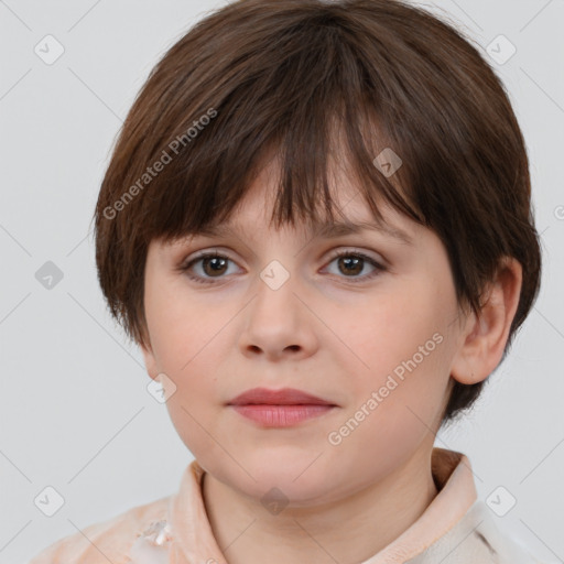 Neutral white child female with medium  brown hair and brown eyes