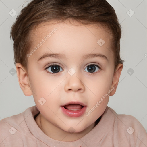 Neutral white child female with short  brown hair and brown eyes