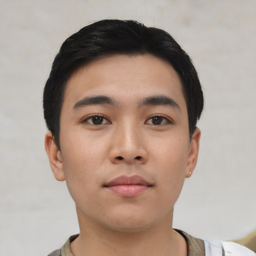 Neutral asian young-adult male with short  black hair and brown eyes