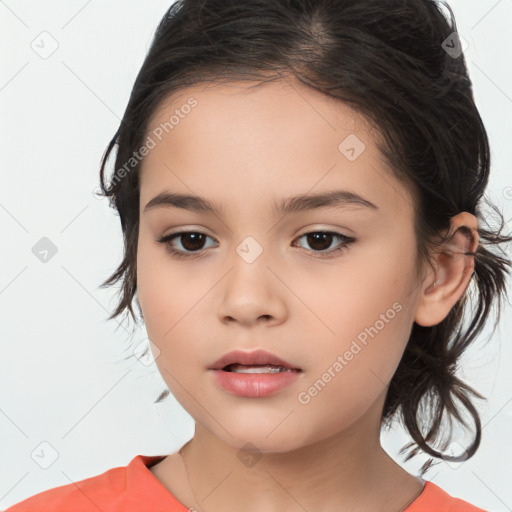 Neutral white child female with medium  brown hair and brown eyes