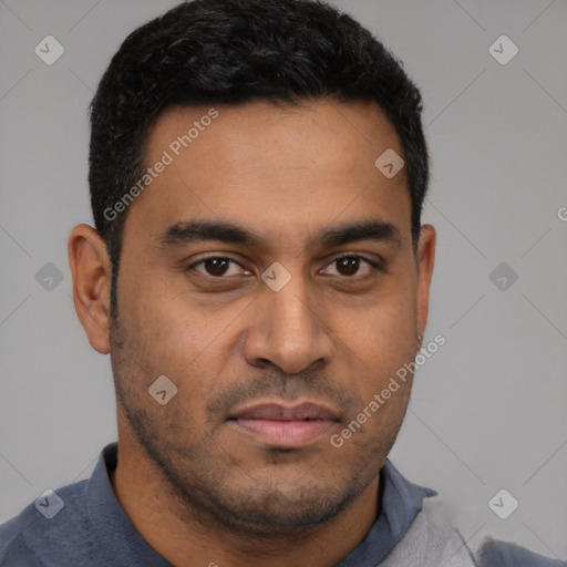 Neutral latino young-adult male with short  brown hair and brown eyes