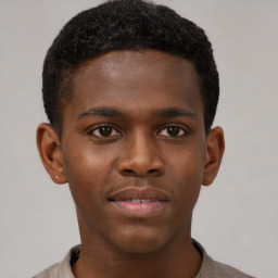 Neutral black young-adult male with short  brown hair and brown eyes