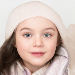 Neutral white child female with medium  brown hair and blue eyes