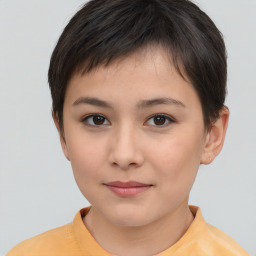 Neutral asian young-adult female with short  brown hair and brown eyes