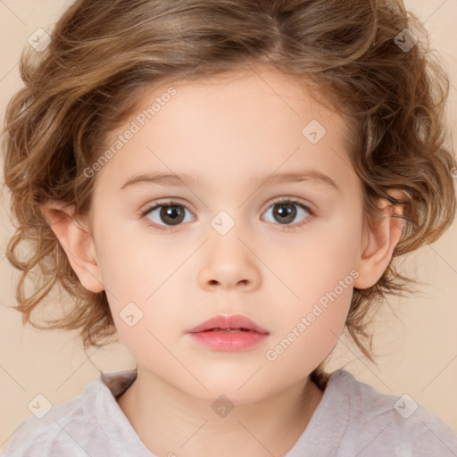 Neutral white child female with medium  brown hair and brown eyes