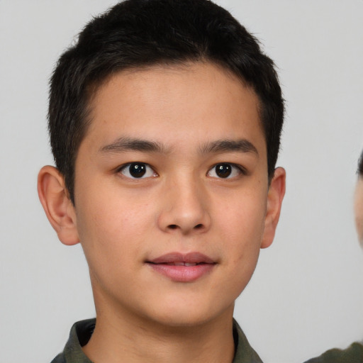 Neutral asian young-adult male with short  brown hair and brown eyes