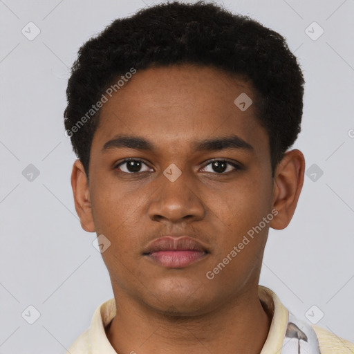 Neutral black young-adult male with short  brown hair and brown eyes