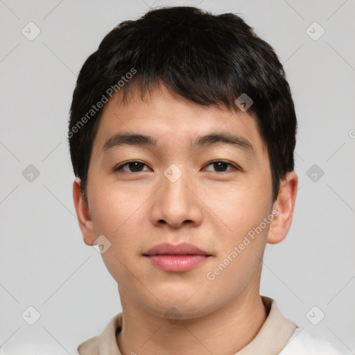 Neutral asian young-adult male with short  brown hair and brown eyes