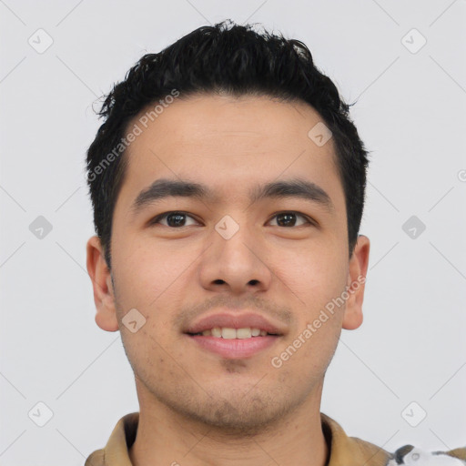 Neutral asian young-adult male with short  black hair and brown eyes