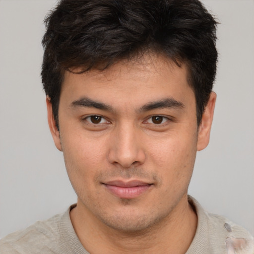 Neutral asian young-adult male with short  brown hair and brown eyes