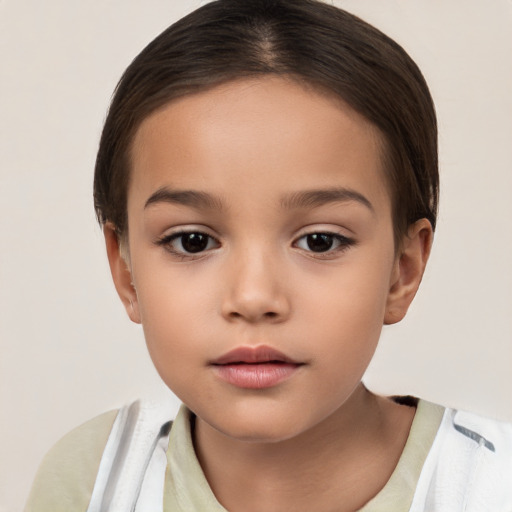 Neutral white child female with short  brown hair and brown eyes