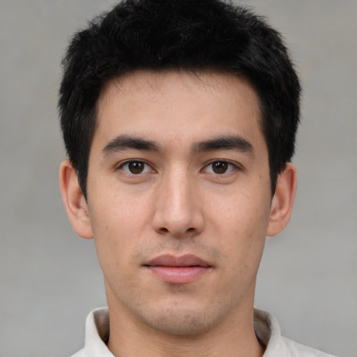 Neutral asian young-adult male with short  black hair and brown eyes