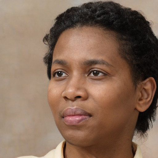 Neutral black young-adult female with medium  black hair and brown eyes