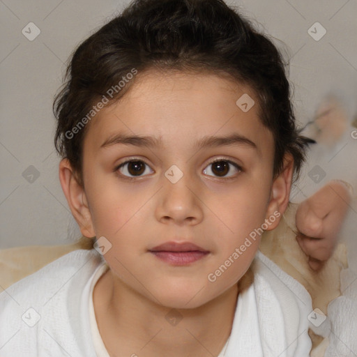 Neutral white child female with medium  brown hair and brown eyes