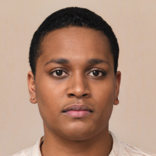 Neutral latino young-adult male with short  brown hair and brown eyes