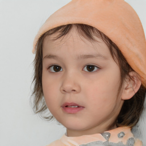 Neutral white child female with medium  brown hair and brown eyes