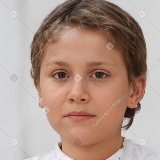 Neutral white child female with short  brown hair and brown eyes