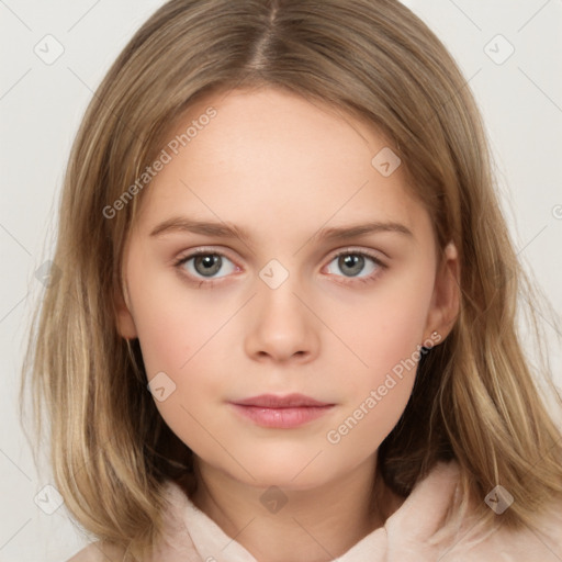 Neutral white child female with medium  brown hair and brown eyes