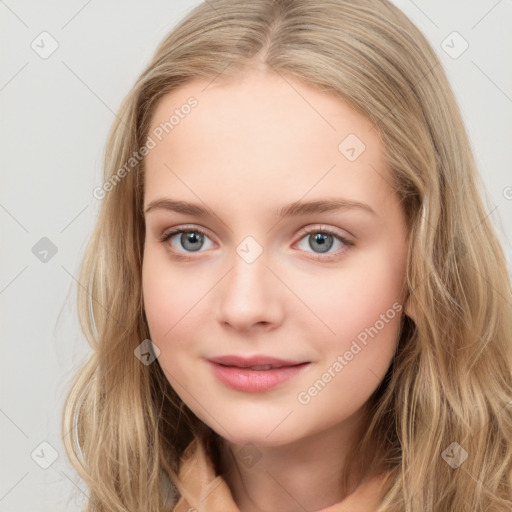 Neutral white child female with long  brown hair and blue eyes