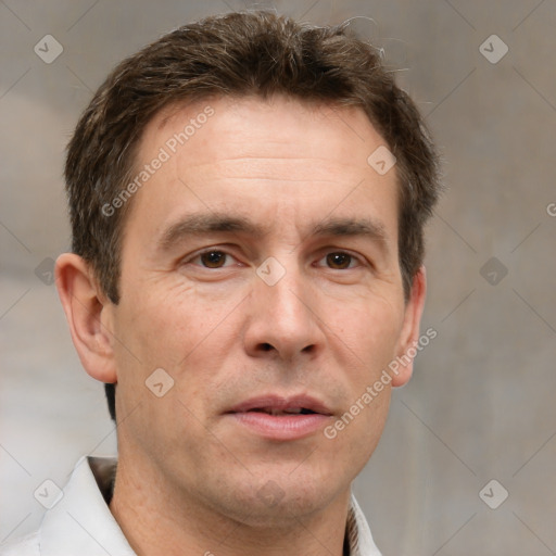 Neutral white adult male with short  brown hair and brown eyes