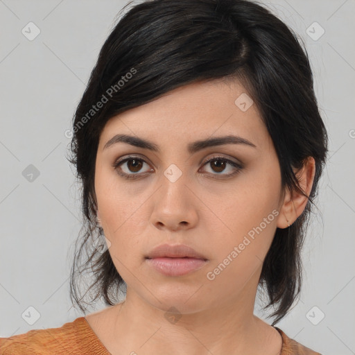 Neutral asian young-adult female with medium  black hair and brown eyes