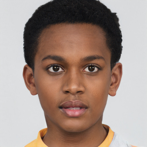 Neutral black young-adult male with short  brown hair and brown eyes