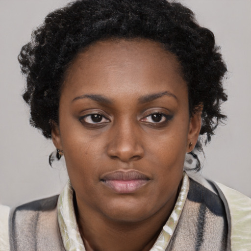 Neutral black young-adult female with short  brown hair and brown eyes