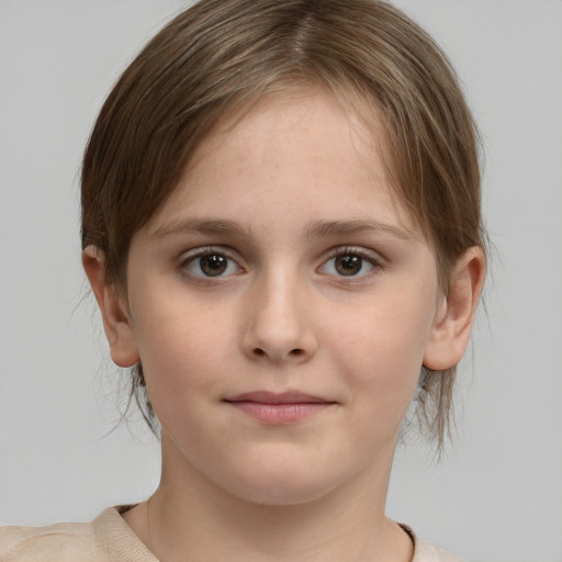 Neutral white child female with medium  brown hair and brown eyes