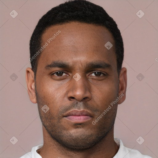 Neutral black young-adult male with short  brown hair and brown eyes