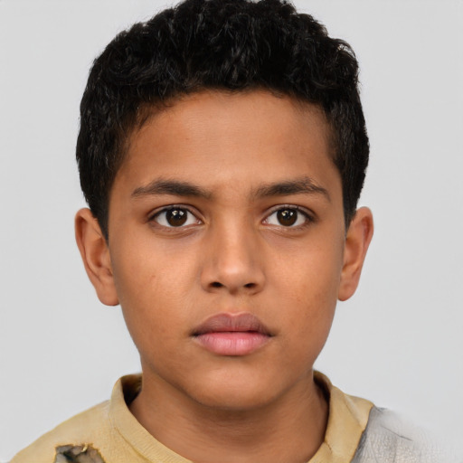 Neutral latino child male with short  brown hair and brown eyes