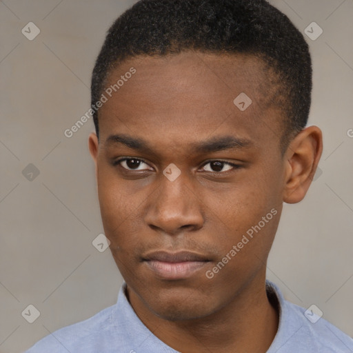 Neutral black young-adult male with short  brown hair and brown eyes