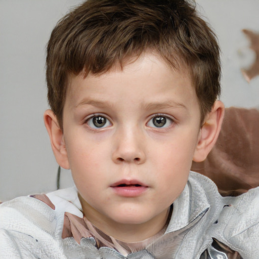 Neutral white child male with short  brown hair and grey eyes