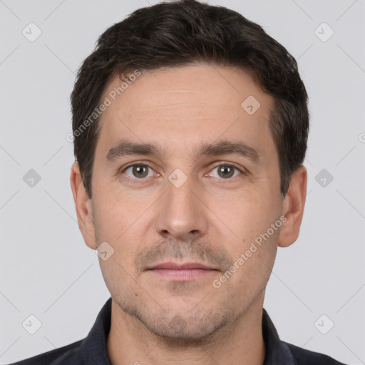 Neutral white adult male with short  brown hair and brown eyes