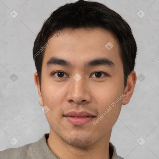 Neutral asian young-adult male with short  brown hair and brown eyes