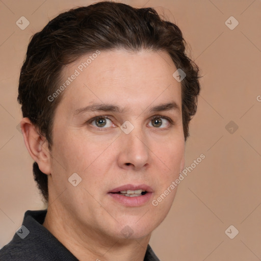 Neutral white adult male with short  brown hair and brown eyes